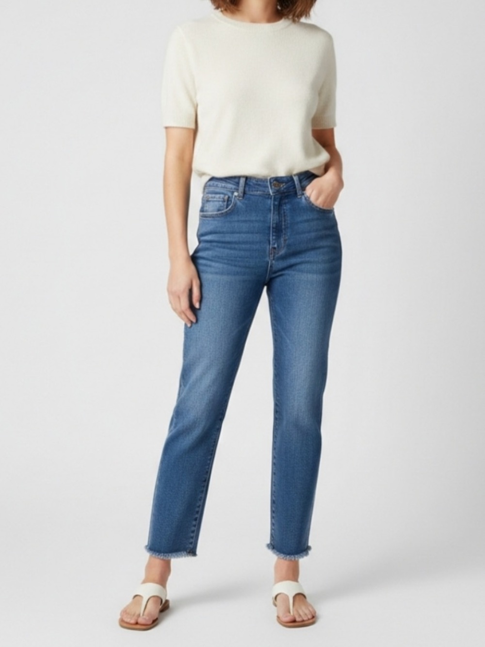 Coco + Carmen | Women’s Medium Blue Denim Straight Leg Raw Hem Jeans Size M
